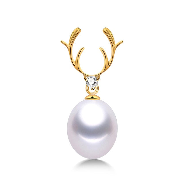 Gold Antler Pendant 18K +5A  Freshwater Pearl