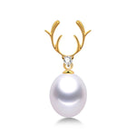 Gold Antler Pendant 18K +5A  Freshwater Pearl
