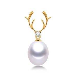 Gold Antler Pendant 18K +5A  Freshwater Pearl