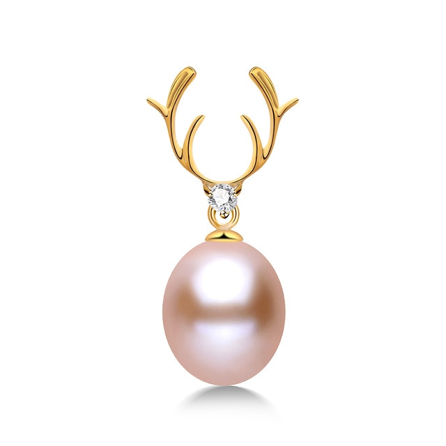 Gold Antler Pendant 18K +5A  Freshwater Pearl