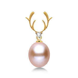Gold Antler Pendant 18K +5A  Freshwater Pearl