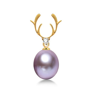 Gold Antler Pendant 18K +5A  Freshwater Pearl